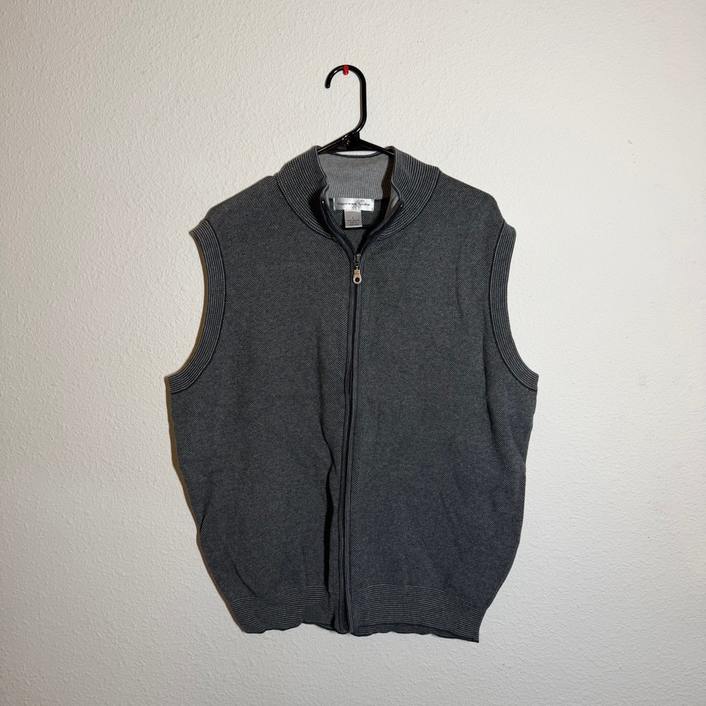 Cypress Links Mens Gray 100% Cotton Full Zip Knit Golf Sweater Vest Large